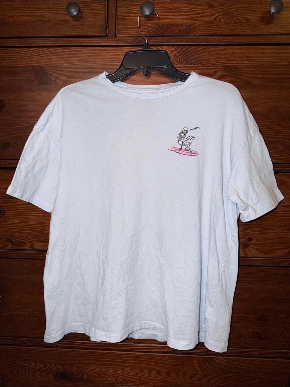 Billabong Surfing Skeleton Graphic Tee Light Blue 100% Cotton Size M